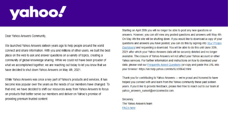 qhero.net - Yahoo Answers, la comunidad dejo de responder preguntas hace unos días